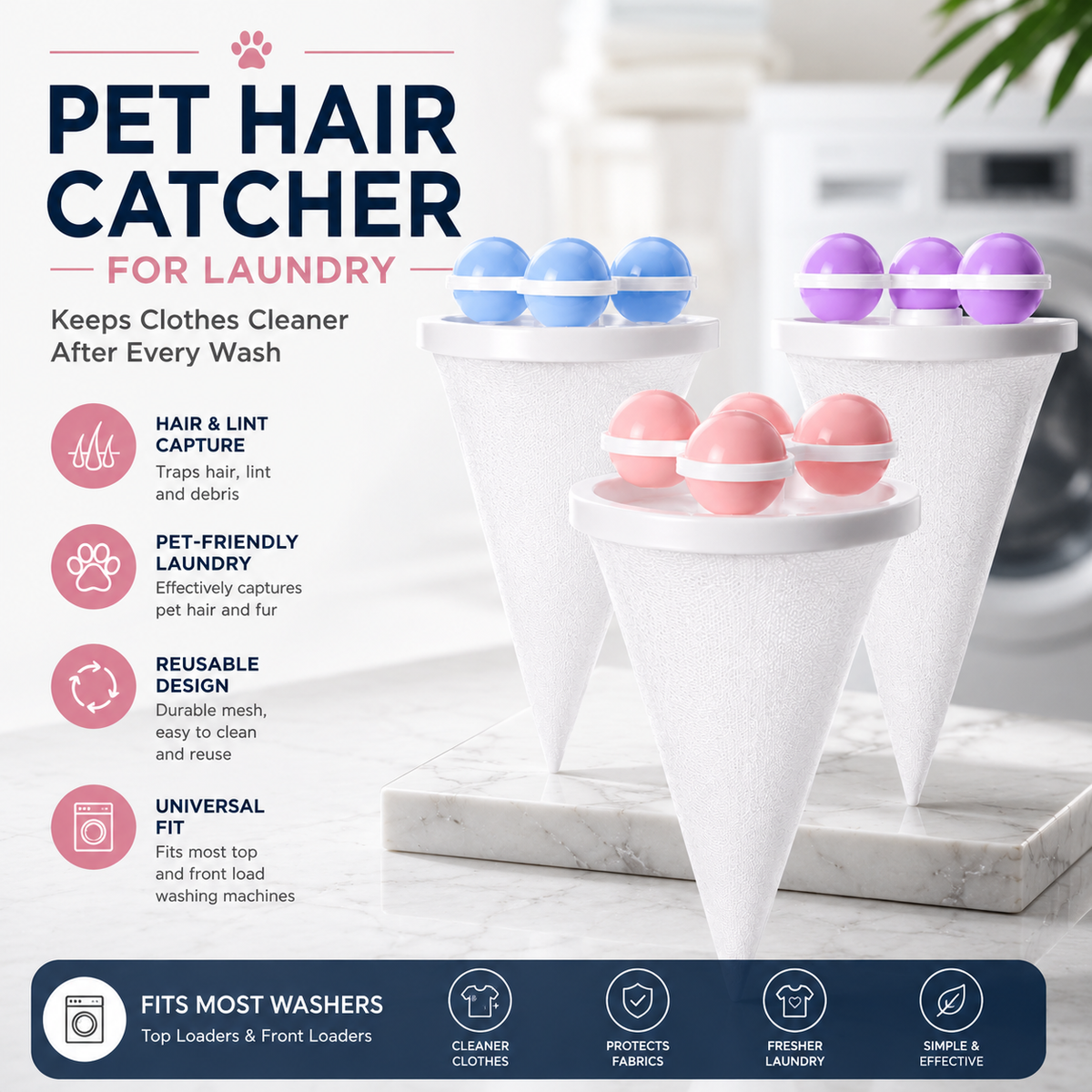 🔥 Flash Sale: 70% OFF – Pet Hair & Lint Catcher – Reusable Floating Filter Bag – 3-Pack